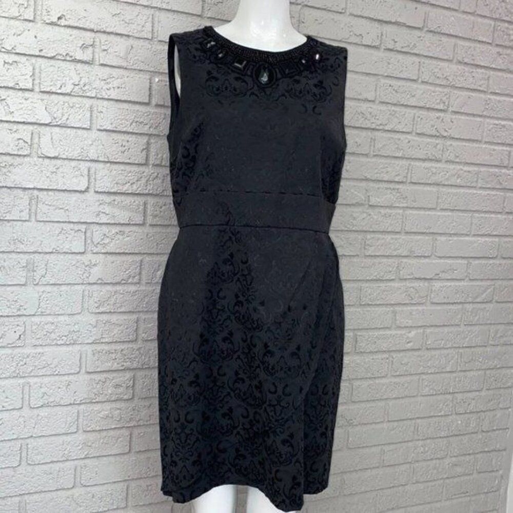 ISADORA Collection Women Sleeveless Embellished Black Damask Sheath Dress Size 1
